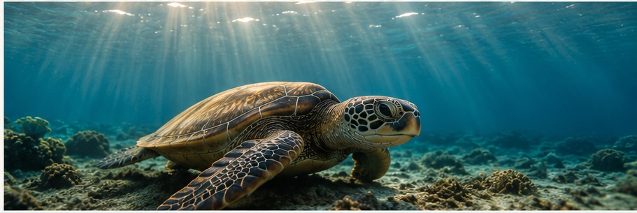 Sea turtle resting in clear blue water